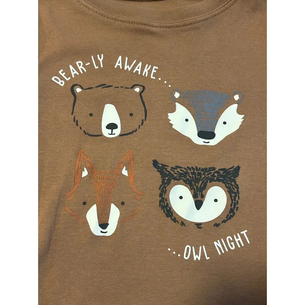 Carters 2T Brown Woodland Animal Bear Fox Owl Long Sleeve Pajama Top 1532